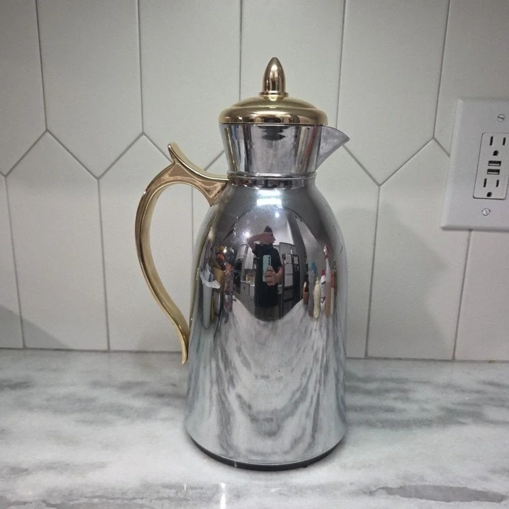 Thermal 1qt Plastic Coffee Pot, Vintage Insulated Silver Carafe, Kitchenware